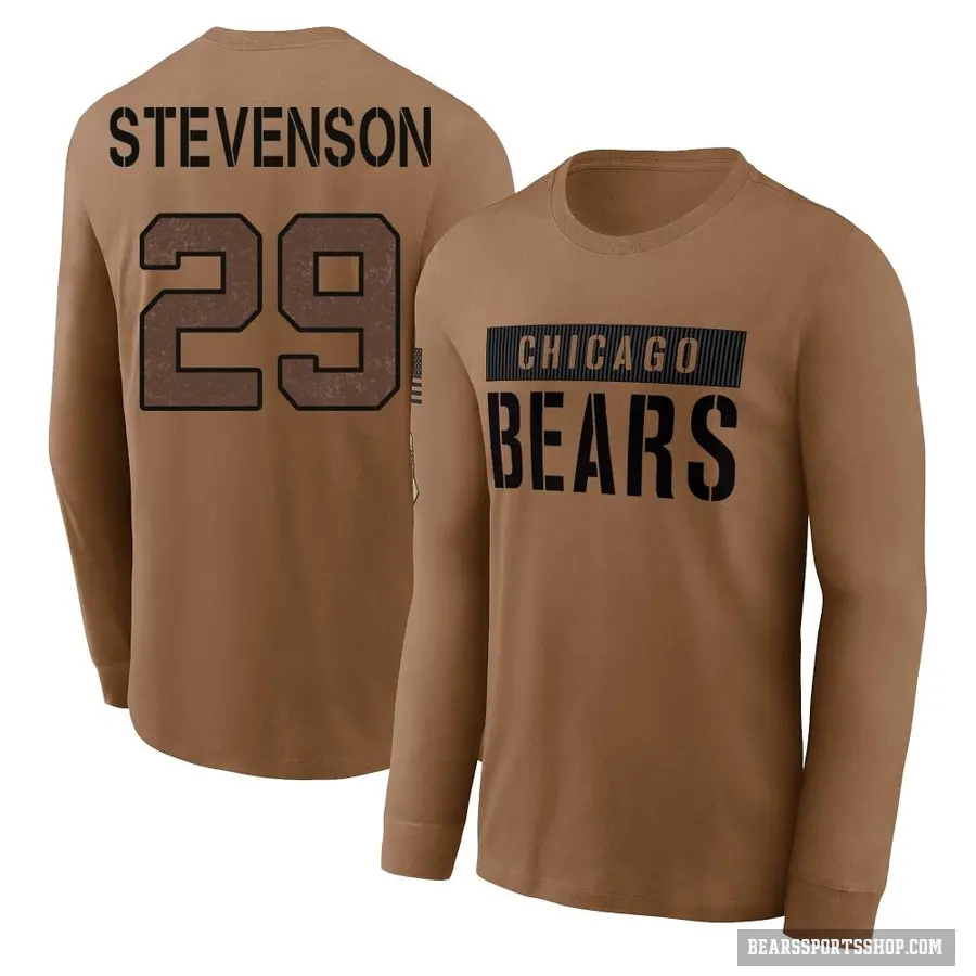 Youth ＃29 Tyrique Stevenson Chicago Bears Brown 2023 Salute To Service Long Sleeve T-Shirt