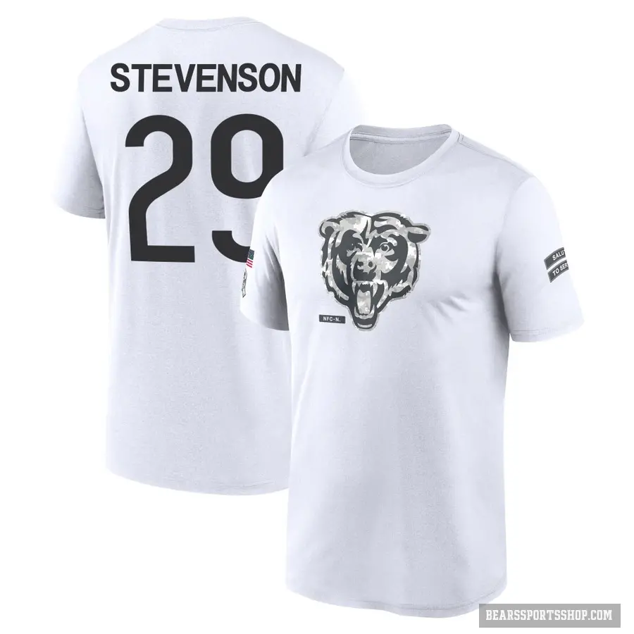 Youth ＃29 Tyrique Stevenson Chicago Bears White 2024 Salute to Service Performance T-Shirt