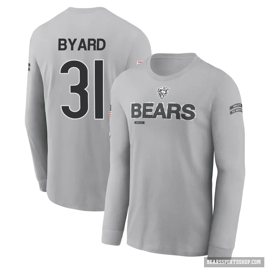 Youth ＃31 Kevin Byard III Chicago Bears Gray 2024 Salute to Service Long Sleeve T-Shirt