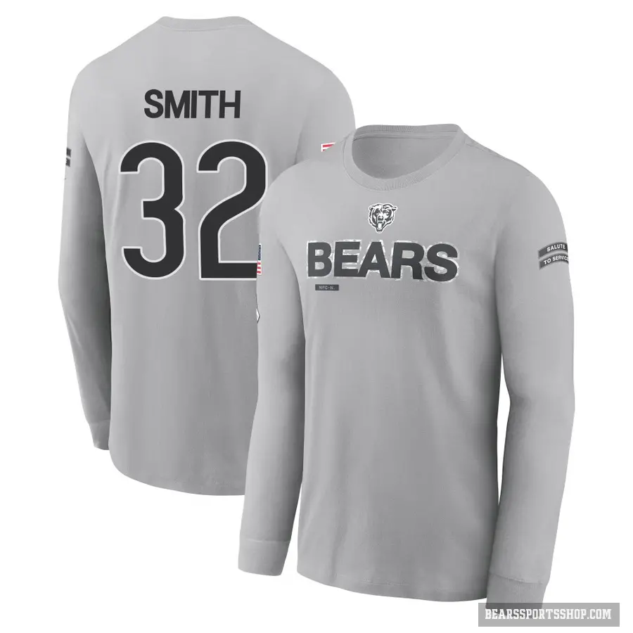 Youth ＃32 Terell Smith Chicago Bears Gray 2024 Salute to Service Long Sleeve T-Shirt