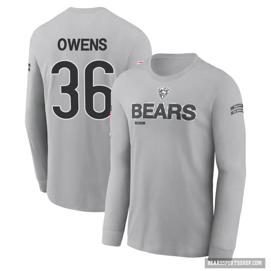 Youth ＃36 Jonathan Owens Chicago Bears Gray 2024 Salute to Service Long Sleeve T-Shirt