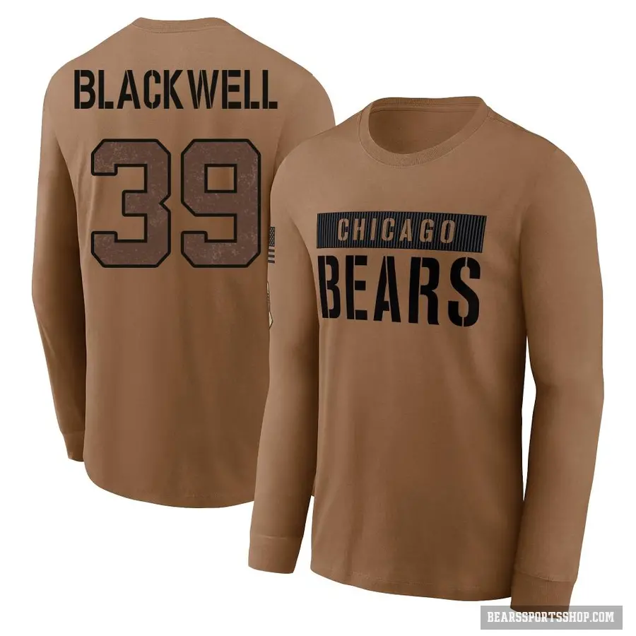 Youth ＃39 Josh Blackwell Chicago Bears Black Brown 2023 Salute To Service Long Sleeve T-Shirt