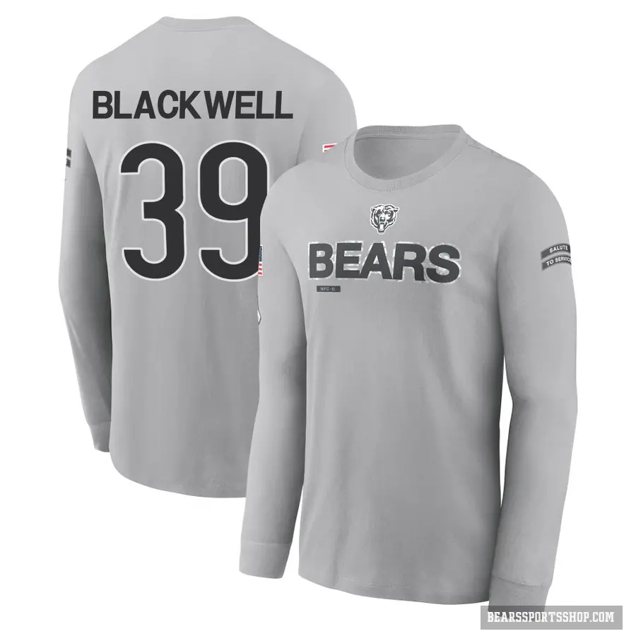 Youth ＃39 Josh Blackwell Chicago Bears Black Gray 2024 Salute to Service Long Sleeve T-Shirt
