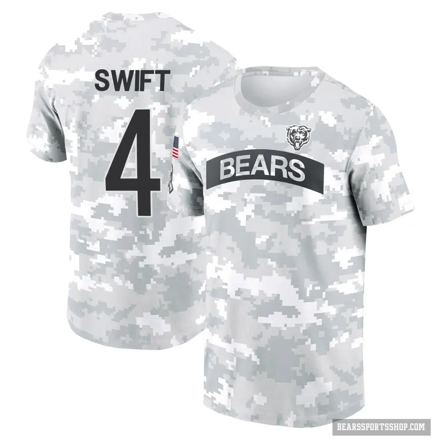 Youth ＃4 D'Andre Swift Chicago Bears Camo Arctic 2024 Salute to Service Performance T-Shirt