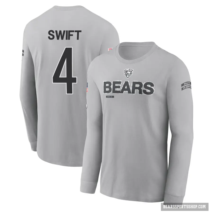 Youth ＃4 D'Andre Swift Chicago Bears Gray 2024 Salute to Service Long Sleeve T-Shirt