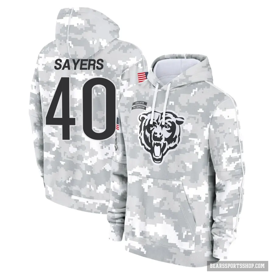 Youth ＃40 Gale Sayers Chicago Bears Arctic Camo 2024 Salute to Service Club Fleece Pullover Hoodie