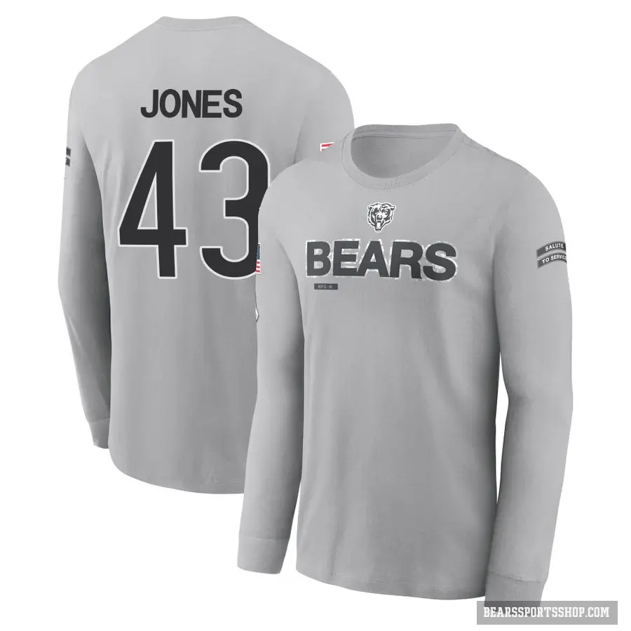 Youth ＃43 Carl Jones Jr. Chicago Bears Gray 2024 Salute to Service Long Sleeve T-Shirt