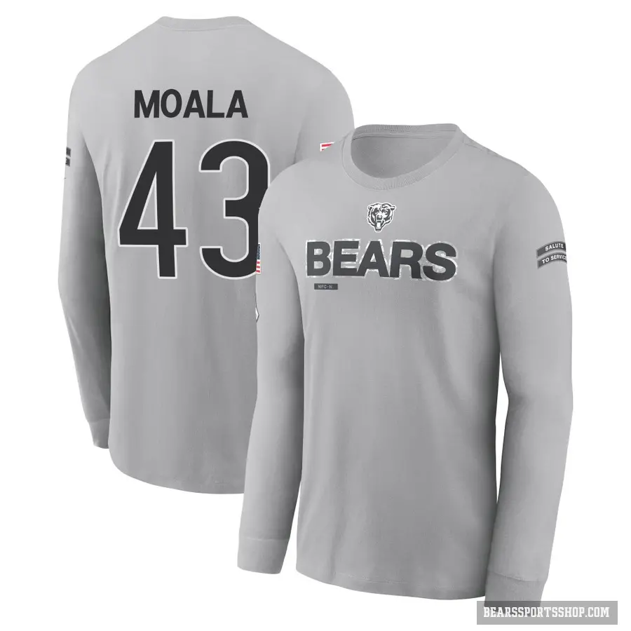 Youth ＃43 Paul Moala Chicago Bears Gray 2024 Salute to Service Long Sleeve T-Shirt