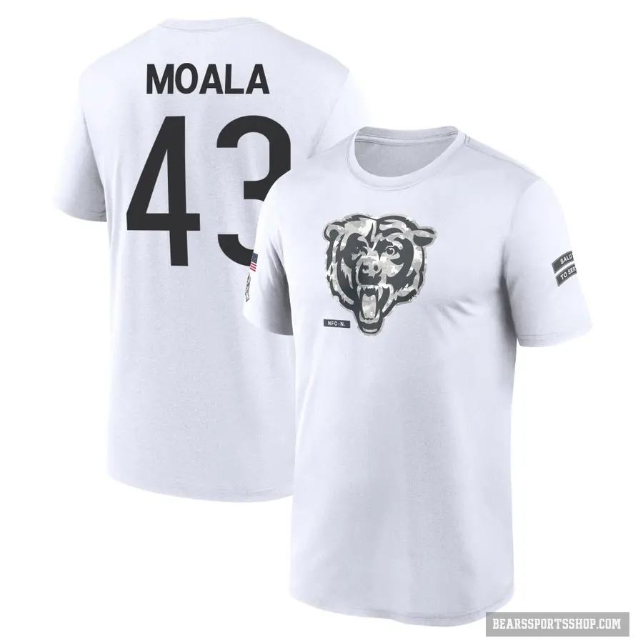 Youth ＃43 Paul Moala Chicago Bears White 2024 Salute to Service Performance T-Shirt