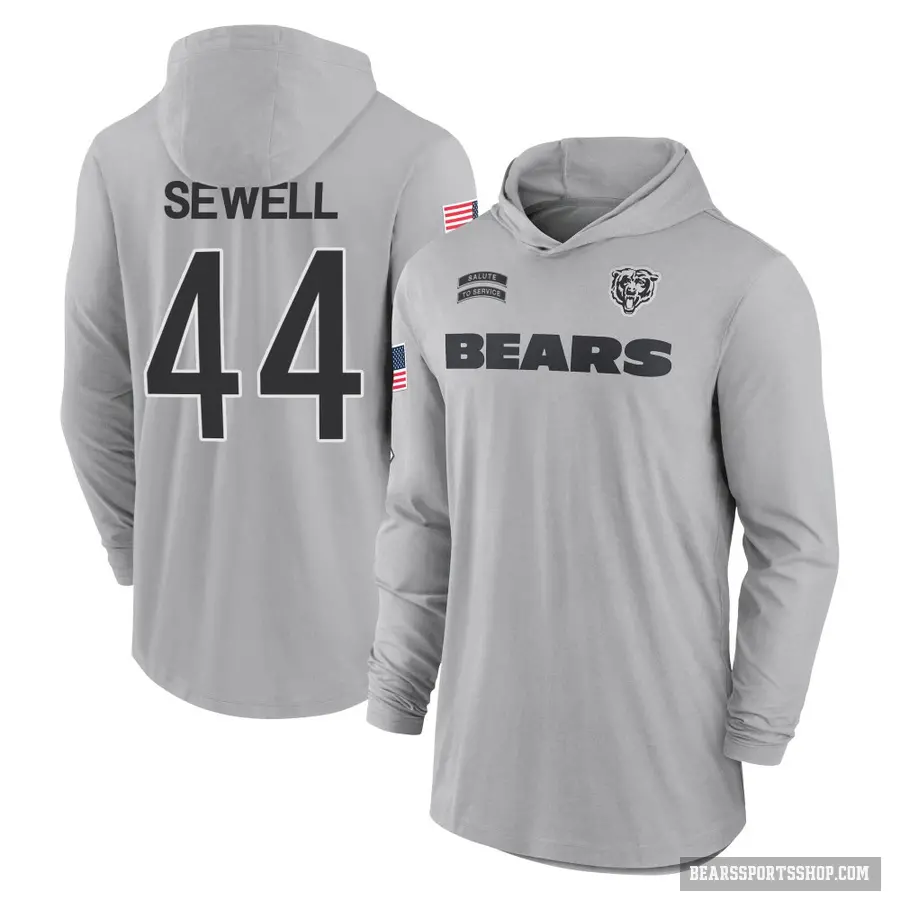 Youth ＃44 Noah Sewell Chicago Bears Gray 2024 Salute to Service Lightweight Performance Long Sleeve Hooded T-Shirt