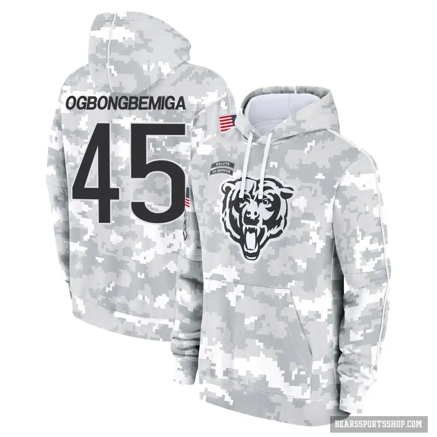 Youth ＃45 Amen Ogbongbemiga Chicago Bears Arctic Camo 2024 Salute to Service Club Fleece Pullover Hoodie