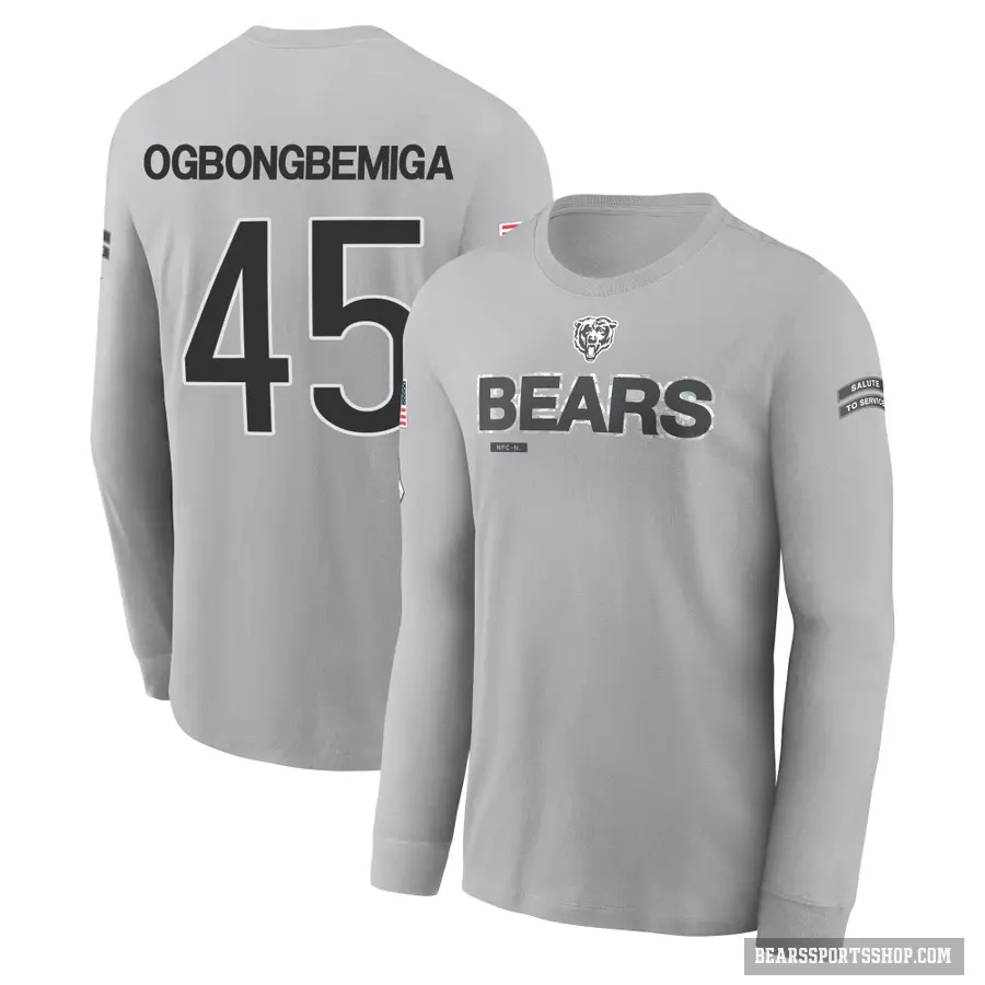 Youth ＃45 Amen Ogbongbemiga Chicago Bears Gray 2024 Salute to Service Long Sleeve T-Shirt