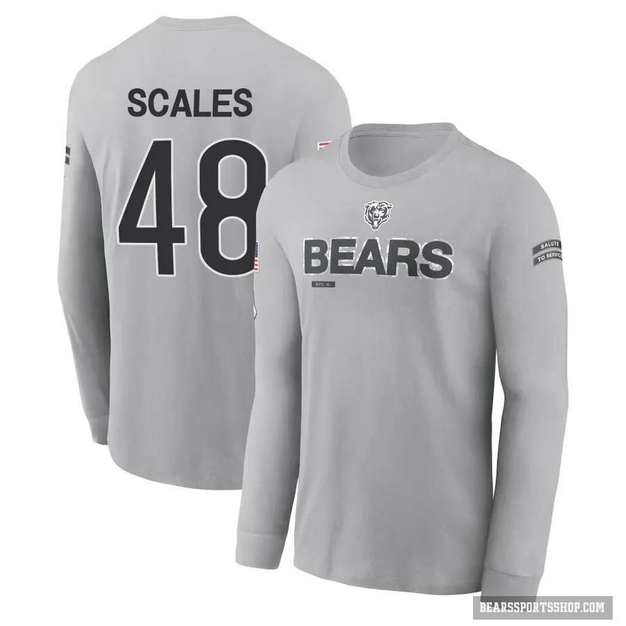 Youth ＃48 Patrick Scales Chicago Bears Gray 2024 Salute to Service Long Sleeve T-Shirt