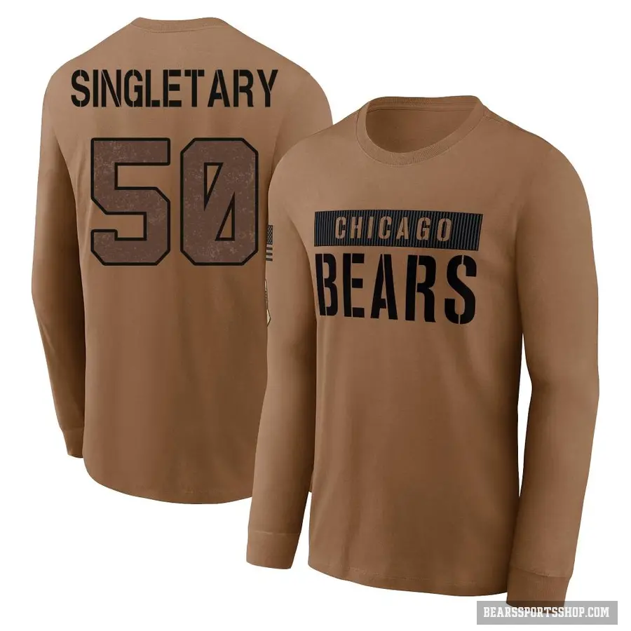 Youth ＃50 Mike Singletary Chicago Bears Brown 2023 Salute To Service Long Sleeve T-Shirt