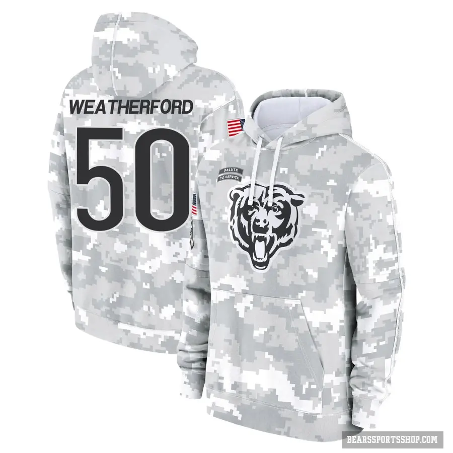 Youth ＃50 Sterling Weatherford Chicago Bears Arctic Camo 2024 Salute to Service Club Fleece Pullover Hoodie