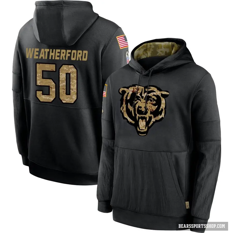 Youth ＃50 Sterling Weatherford Chicago Bears Black 2020 Salute to Service Sideline Performance Pullover Hoodie