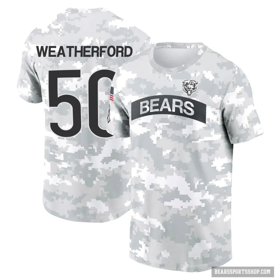 Youth ＃50 Sterling Weatherford Chicago Bears Camo Arctic 2024 Salute to Service Performance T-Shirt