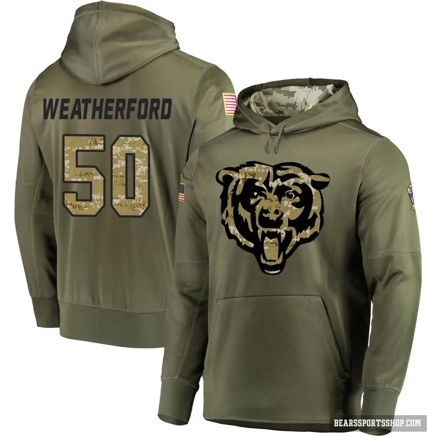 Youth ＃50 Sterling Weatherford Chicago Bears Olive Salute to Service Pullover Hoodie