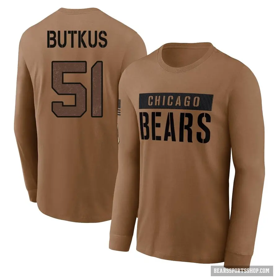 Youth ＃51 Dick Butkus Chicago Bears Brown 2023 Salute To Service Long Sleeve T-Shirt