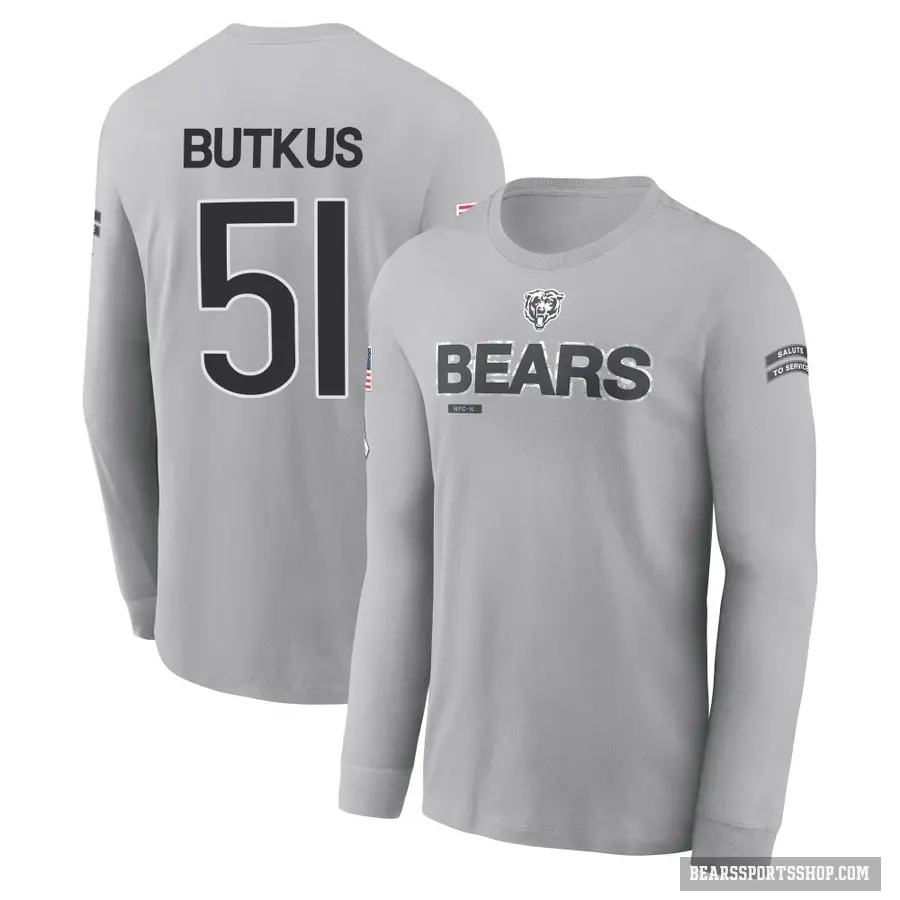 Youth ＃51 Dick Butkus Chicago Bears Gray 2024 Salute to Service Long Sleeve T-Shirt