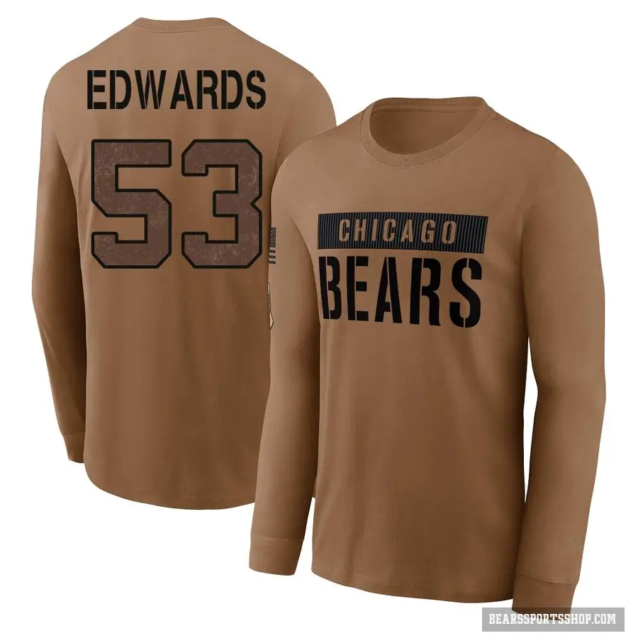 Youth ＃53 T.J. Edwards Chicago Bears Brown 2023 Salute To Service Long Sleeve T-Shirt