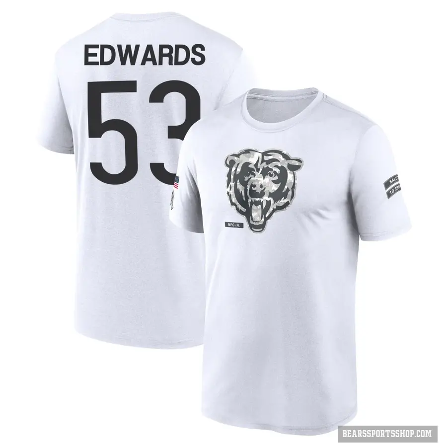 Youth ＃53 T.J. Edwards Chicago Bears White 2024 Salute to Service Performance T-Shirt