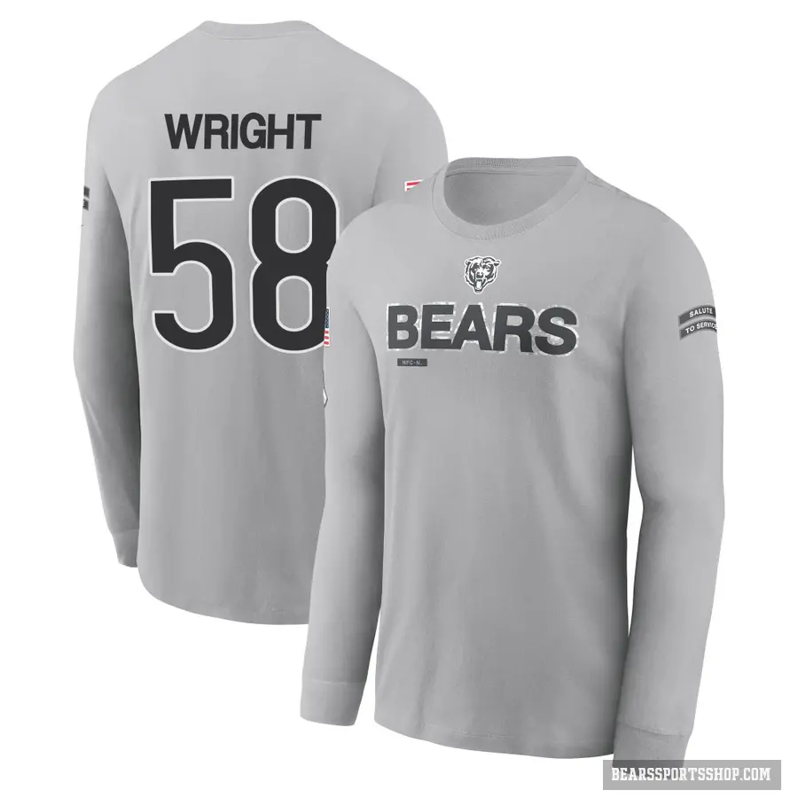 Youth ＃58 Darnell Wright Chicago Bears Gray 2024 Salute to Service Long Sleeve T-Shirt