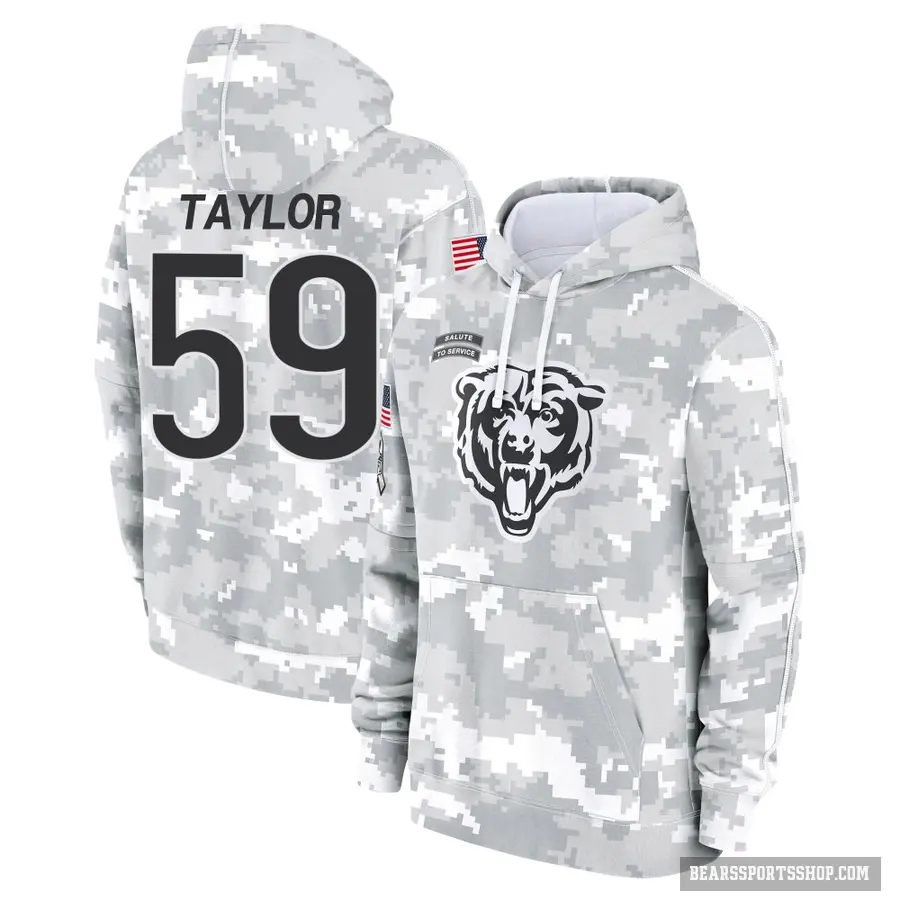 Youth ＃59 Carson Taylor Chicago Bears Arctic Camo 2024 Salute to Service Club Fleece Pullover Hoodie