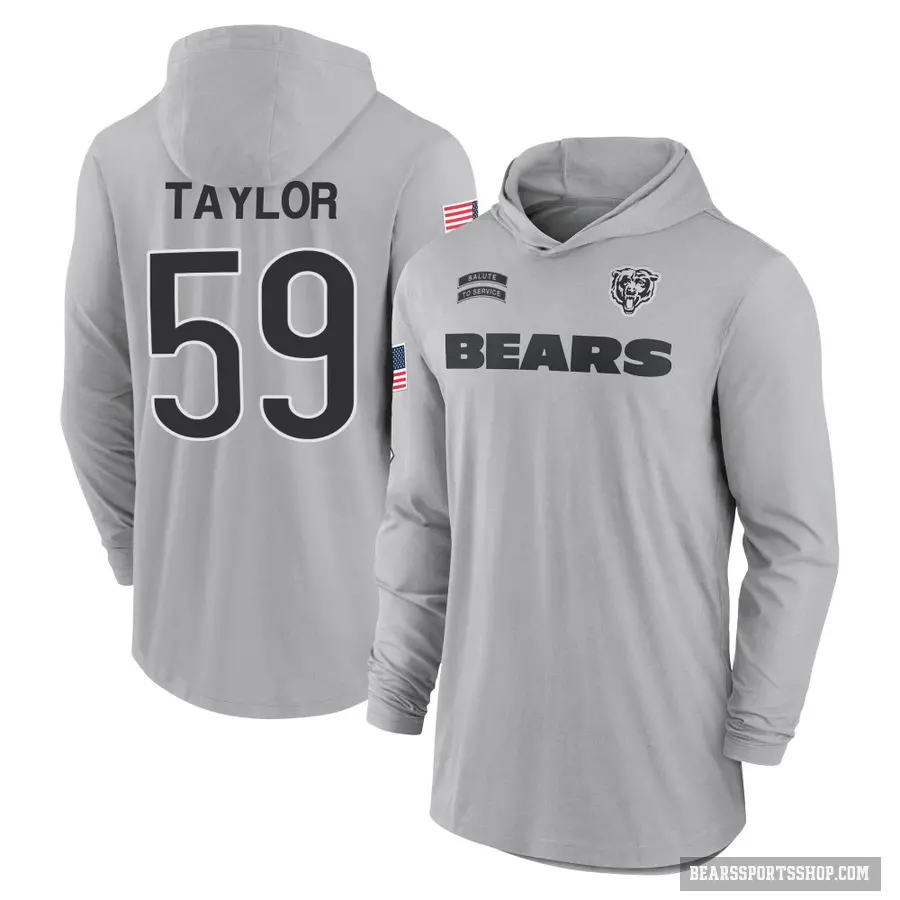 Youth ＃59 Carson Taylor Chicago Bears Gray 2024 Salute to Service Lightweight Performance Long Sleeve Hooded T-Shirt