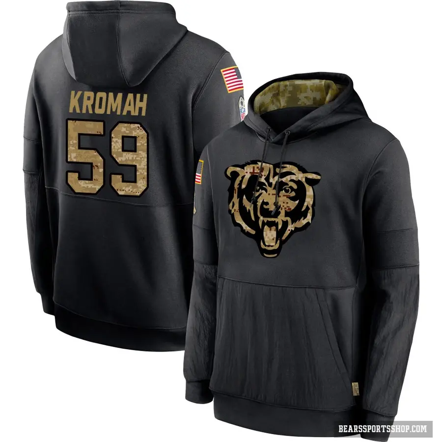 Youth ＃59 Jamree Kromah Chicago Bears Black 2020 Salute to Service Sideline Performance Pullover Hoodie