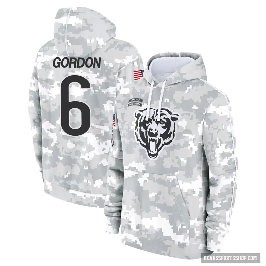 Youth ＃6 Kyler Gordon Chicago Bears Arctic Camo 2024 Salute to Service Club Fleece Pullover Hoodie