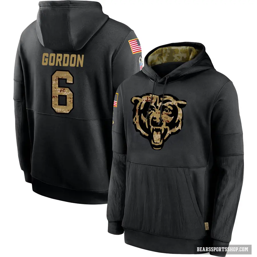 Youth ＃6 Kyler Gordon Chicago Bears Black 2020 Salute to Service Sideline Performance Pullover Hoodie