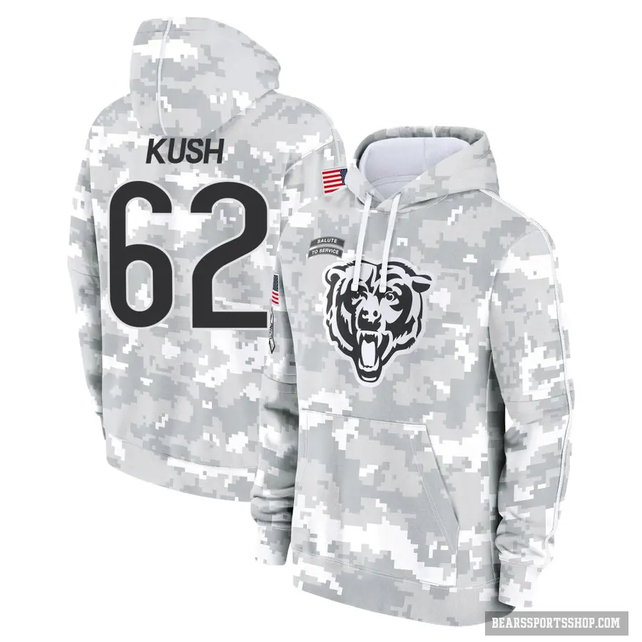 Youth ＃62 Eric Kush Chicago Bears Arctic Camo 2024 Salute to Service Club Fleece Pullover Hoodie