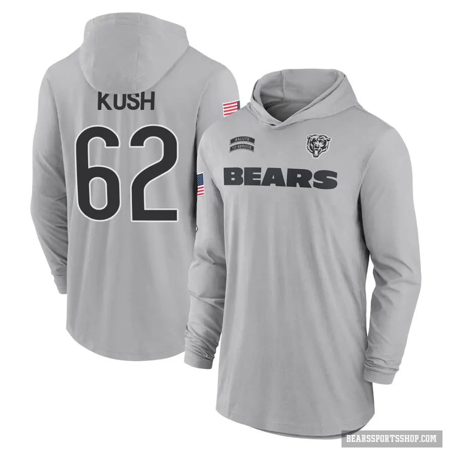 Youth ＃62 Eric Kush Chicago Bears Gray 2024 Salute to Service Lightweight Performance Long Sleeve Hooded T-Shirt