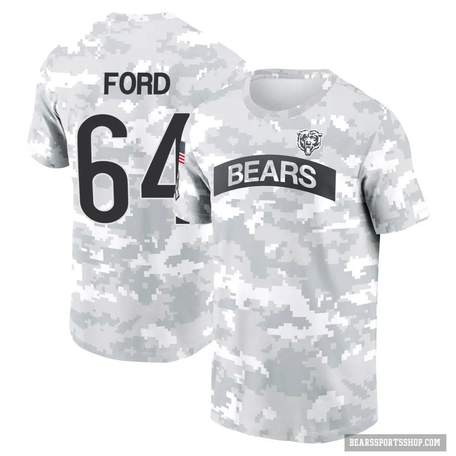 Youth ＃64 Jonathan Ford Chicago Bears Camo Arctic 2024 Salute to Service Performance T-Shirt