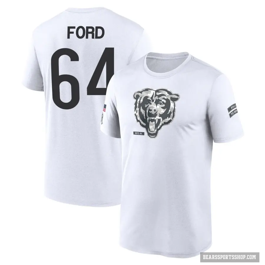 Youth ＃64 Jonathan Ford Chicago Bears White 2024 Salute to Service Performance T-Shirt