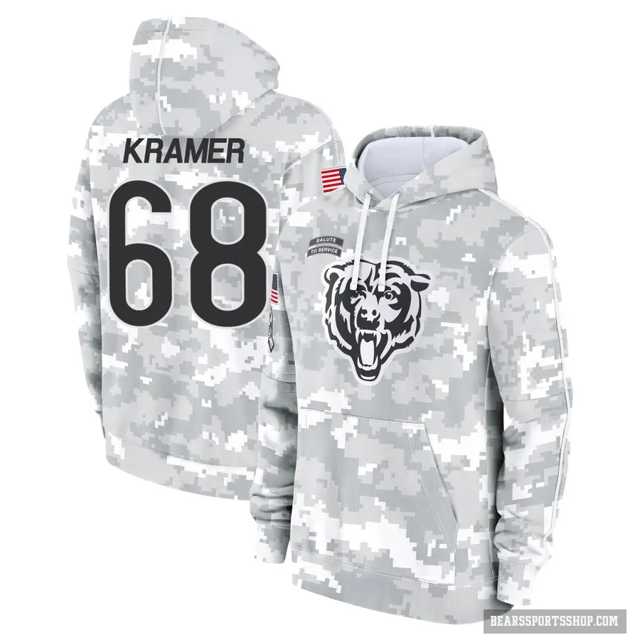 Youth ＃68 Doug Kramer Jr. Chicago Bears Arctic Camo 2024 Salute to Service Club Fleece Pullover Hoodie