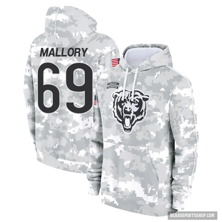 Youth ＃69 Dashaun Mallory Chicago Bears Arctic Camo 2024 Salute to Service Club Fleece Pullover Hoodie