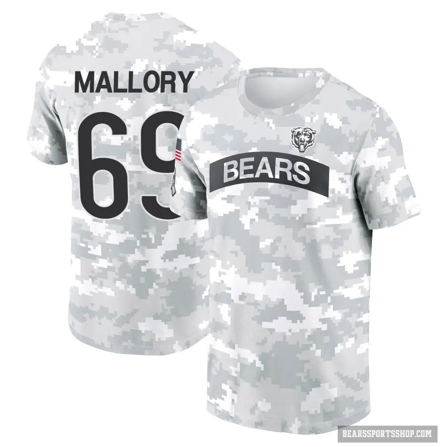 Youth ＃69 Dashaun Mallory Chicago Bears Camo Arctic 2024 Salute to Service Performance T-Shirt