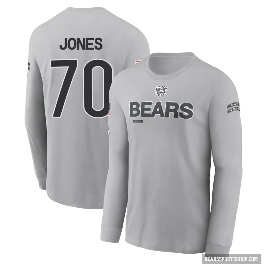 Youth ＃70 Braxton Jones Chicago Bears Gray 2024 Salute to Service Long Sleeve T-Shirt
