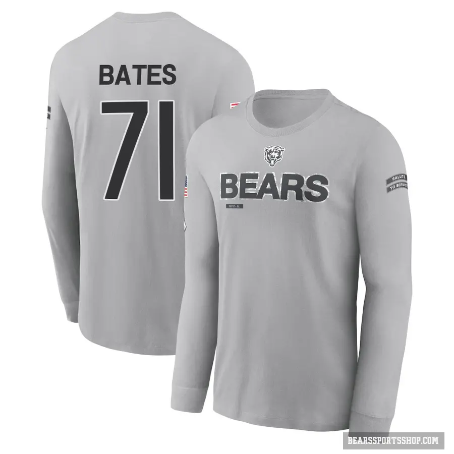 Youth ＃71 Ryan Bates Chicago Bears Gray 2024 Salute to Service Long Sleeve T-Shirt