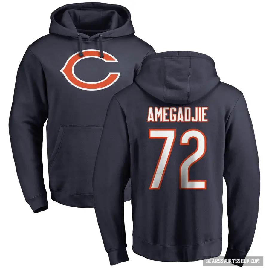 Youth ＃72 Kiran Amegadjie Chicago Bears Navy Pro Line Logo Pullover Hoodie