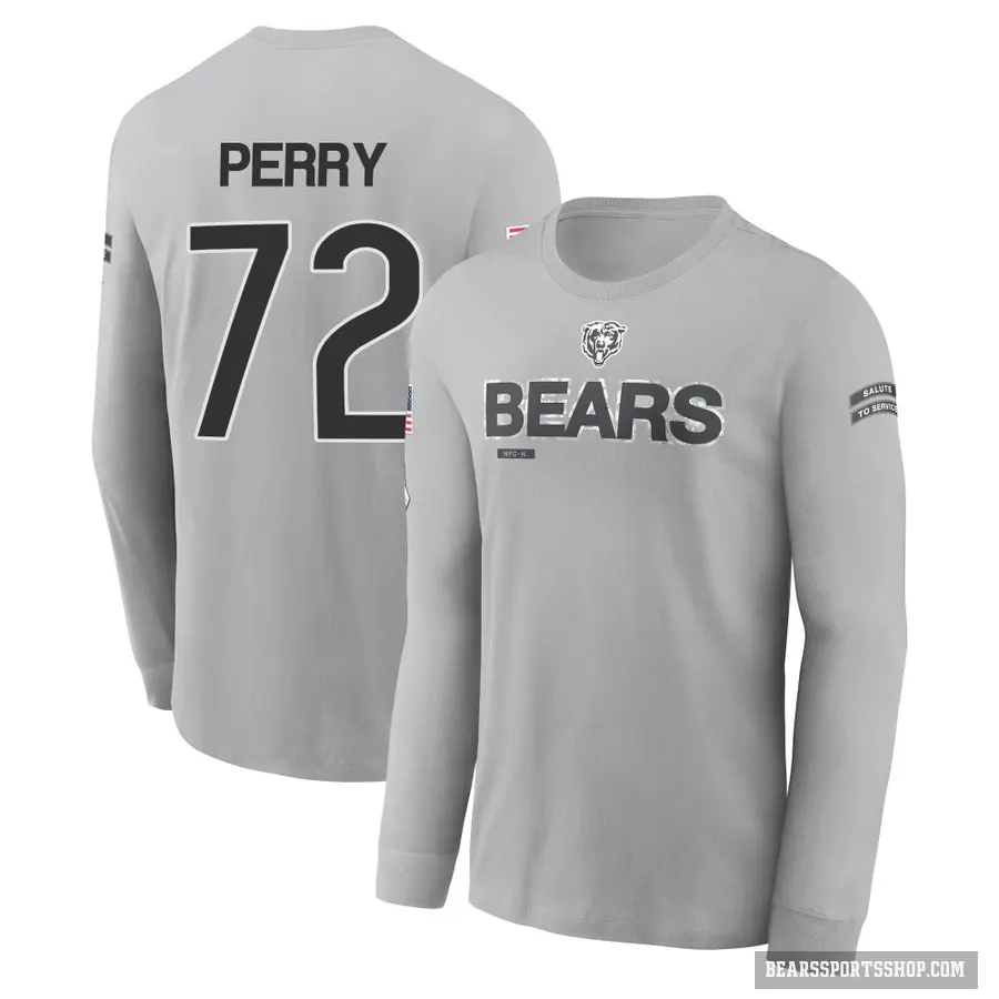 Youth ＃72 William Perry Chicago Bears Gray 2024 Salute to Service Long Sleeve T-Shirt