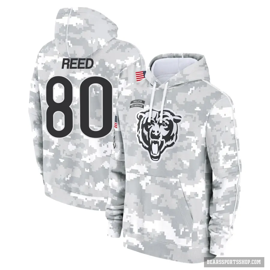 Youth ＃80 Joe Reed Chicago Bears Arctic Camo 2024 Salute to Service Club Fleece Pullover Hoodie