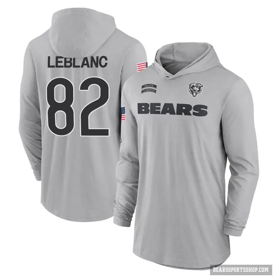 Youth ＃82 Peter LeBlanc Chicago Bears Gray 2024 Salute to Service Lightweight Performance Long Sleeve Hooded T-Shirt