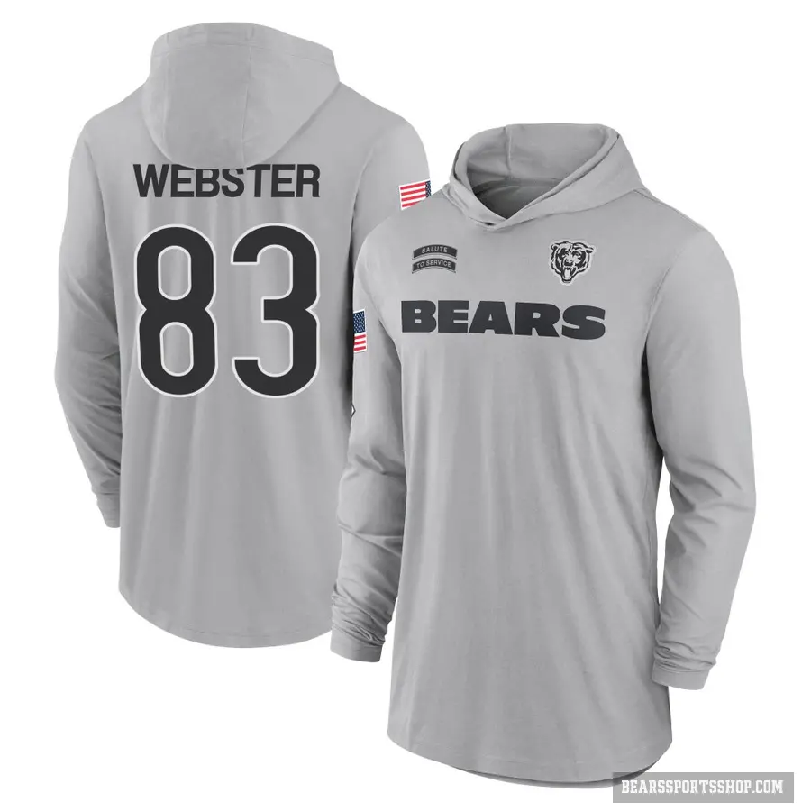 Youth ＃83 Nsimba Webster Chicago Bears Gray 2024 Salute to Service Lightweight Performance Long Sleeve Hooded T-Shirt
