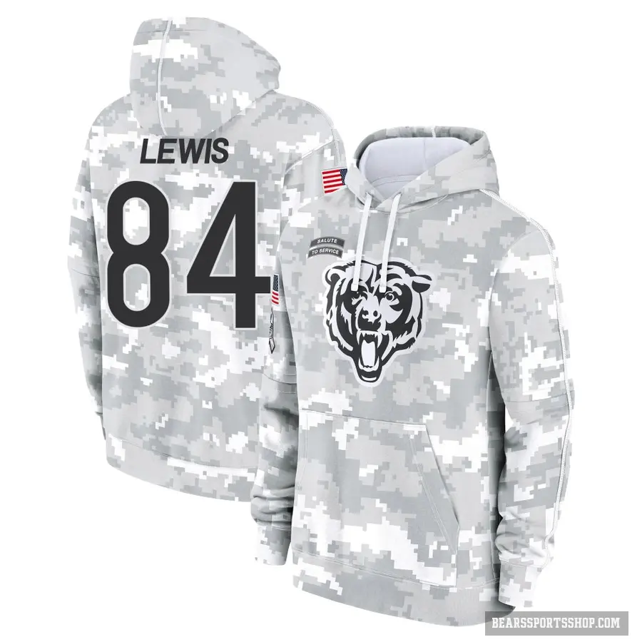 Youth ＃84 Marcedes Lewis Chicago Bears Arctic Camo 2024 Salute to Service Club Fleece Pullover Hoodie