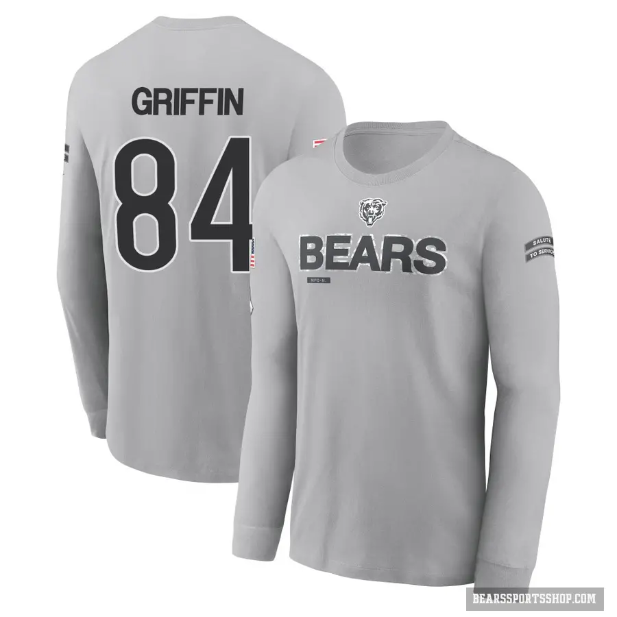 Youth ＃84 Ryan Griffin Chicago Bears Gray 2024 Salute to Service Long Sleeve T-Shirt