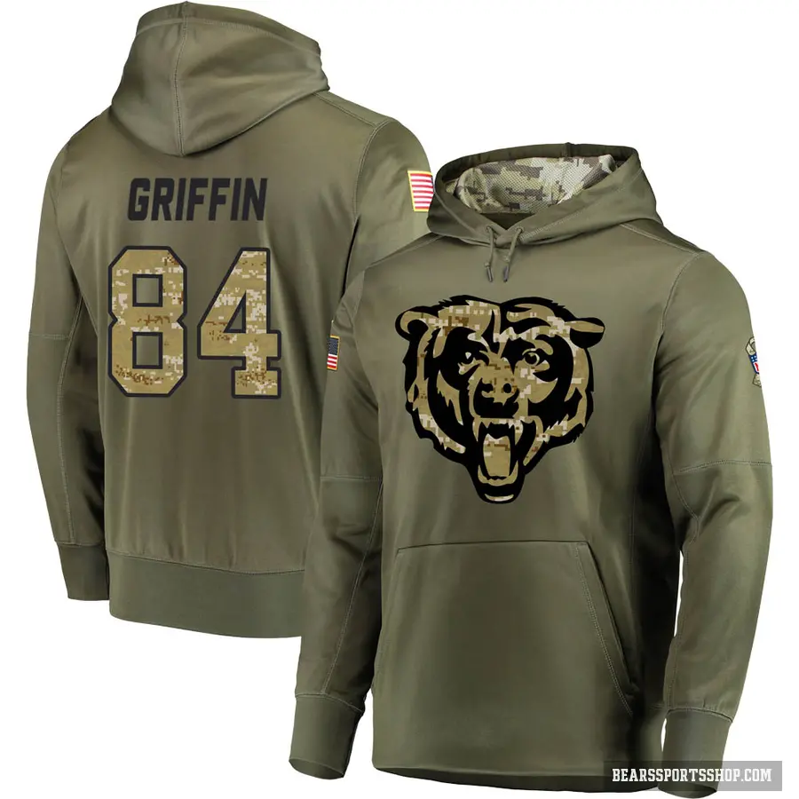 Youth ＃84 Ryan Griffin Chicago Bears Olive Salute to Service Pullover Hoodie