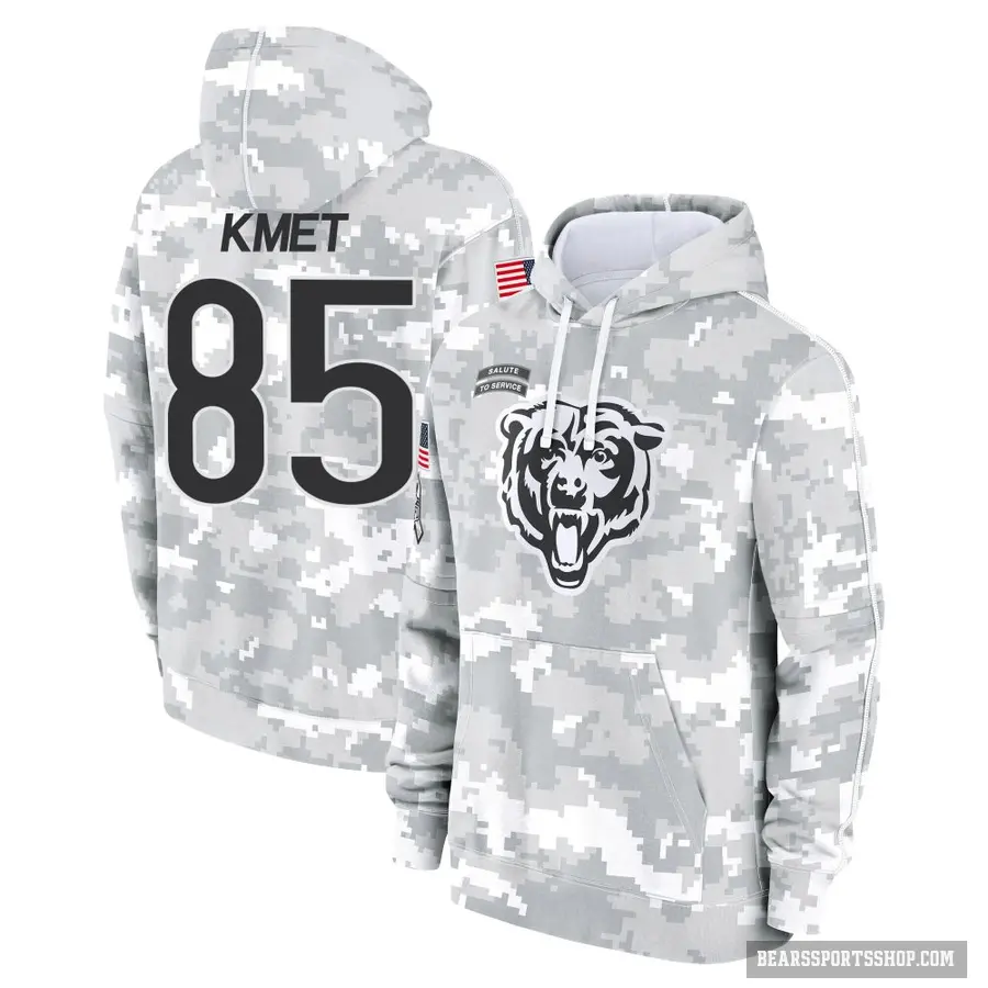 Youth ＃85 Cole Kmet Chicago Bears Arctic Camo 2024 Salute to Service Club Fleece Pullover Hoodie